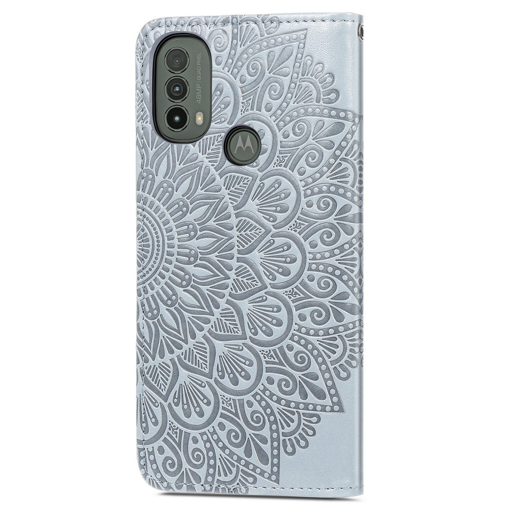 Imprinted Dream Wings Pattern TPU+PU Leather Folio Phone Case Stand Function Wallet Flip Cover with Strap for Motorola Moto E40/E30 - Grey-7