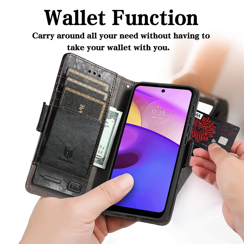 CASENEO 002 Series Business Style Splicing PU Leather Cover Anti-seismic Folio Flip Phone Case with Stand Wallet for Motorola Moto E30/E40 - Black-3
