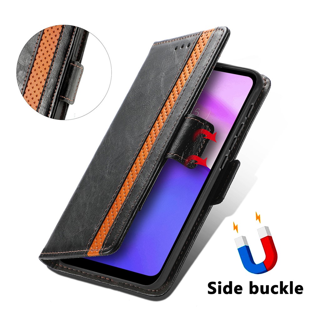 CASENEO 002 Series Business Style Splicing PU Leather Cover Anti-seismic Folio Flip Phone Case with Stand Wallet for Motorola Moto E30/E40 - Black-6