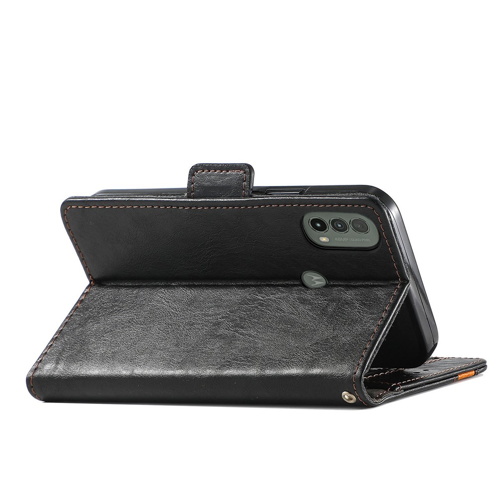 CASENEO 002 Series Business Style Splicing PU Leather Cover Anti-seismic Folio Flip Phone Case with Stand Wallet for Motorola Moto E30/E40 - Black-7