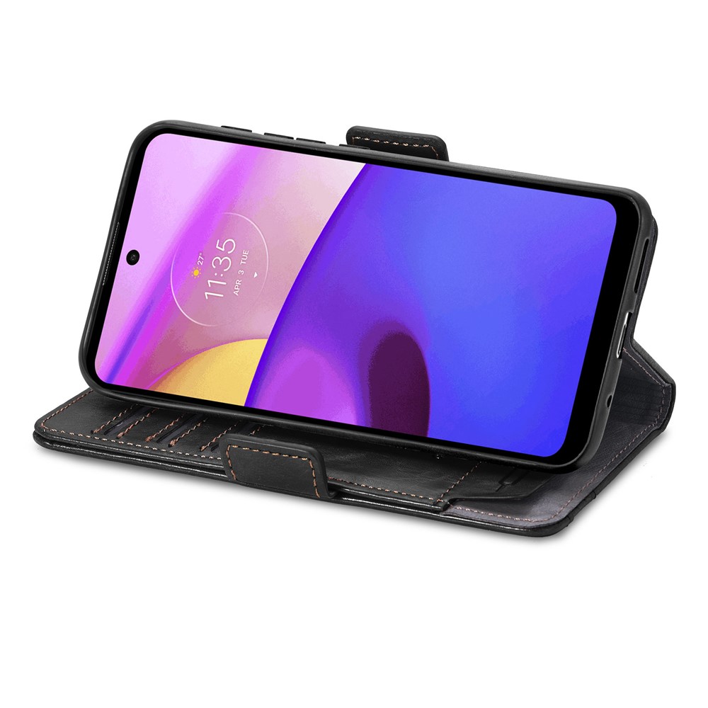CASENEO 002 Series Business Style Splicing PU Leather Cover Anti-seismic Folio Flip Phone Case with Stand Wallet for Motorola Moto E30/E40 - Black-8