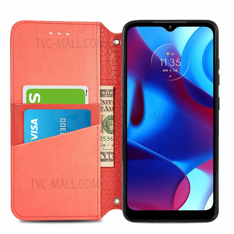 Imprinted Mandala Pattern PU Leather Stand Folio Cover Auto Magnetic Closed Wallet Case for Motorola G Pure - Red-4