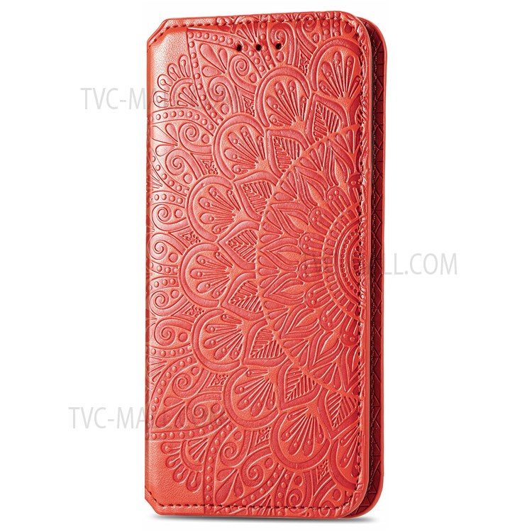 Imprinted Mandala Pattern PU Leather Stand Folio Cover Auto Magnetic Closed Wallet Case for Motorola G Pure - Red-7