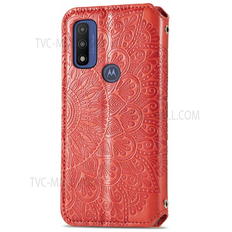 Imprinted Mandala Pattern PU Leather Stand Folio Cover Auto Magnetic Closed Wallet Case for Motorola G Pure - Red-8
