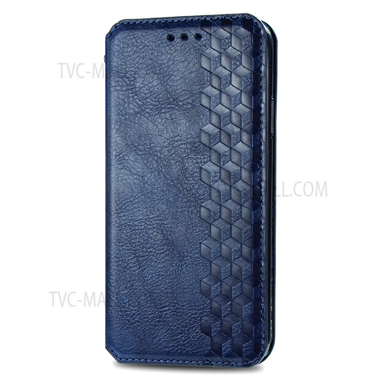 Auto-absorbed Imprinting Rhombus Stand Wallet Leather Cover Magnetic Phone Flip Case for Motorola G Pure - Blue-7