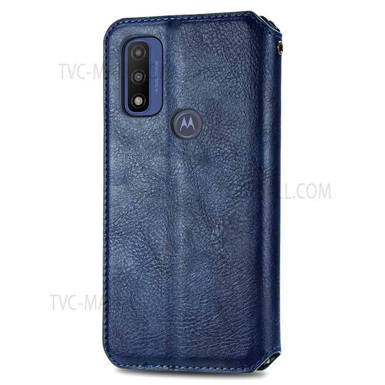 Auto-absorbed Imprinting Rhombus Stand Wallet Leather Cover Magnetic Phone Flip Case for Motorola G Pure - Blue-8