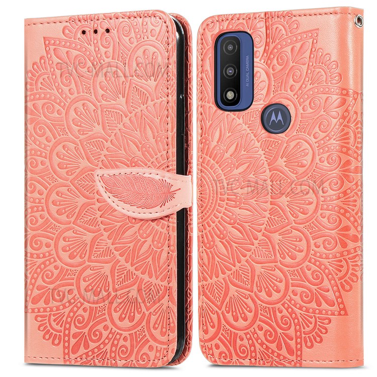 PU Leather Folio Case Stand Function Imprinted Dream Wings Pattern Wallet Flip Cover with Strap for Motorola G Pure - Orange-1