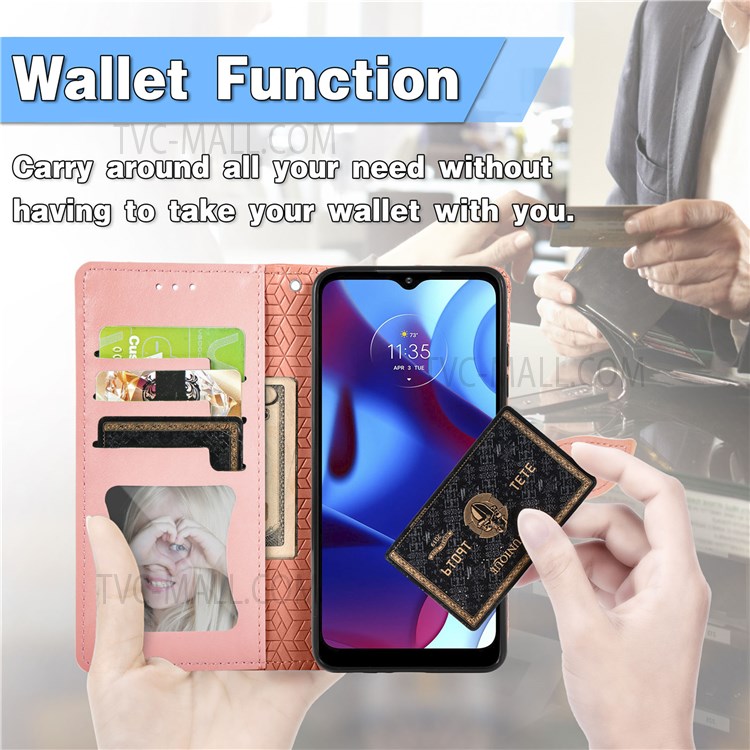 PU Leather Folio Case Stand Function Imprinted Dream Wings Pattern Wallet Flip Cover with Strap for Motorola G Pure - Orange-3