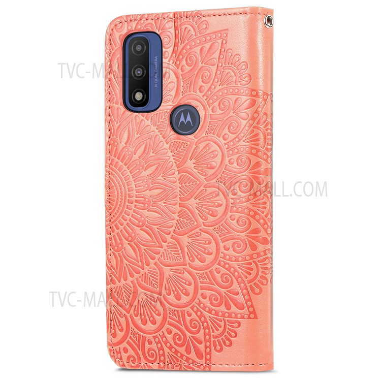 PU Leather Folio Case Stand Function Imprinted Dream Wings Pattern Wallet Flip Cover with Strap for Motorola G Pure - Orange-8
