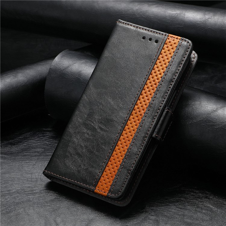 CASENEO 002 Series Impact-resistant Business Style Splicing PU Leather RFID Blocking Wallet Stand Cover Case for Motorola G Pure - Black-12