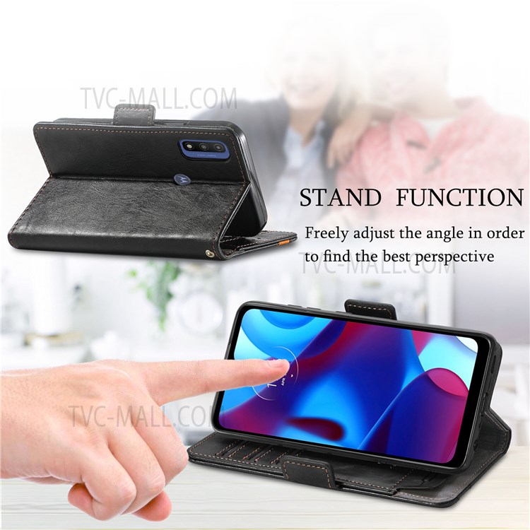CASENEO 002 Series Impact-resistant Business Style Splicing PU Leather RFID Blocking Wallet Stand Cover Case for Motorola G Pure - Black-2