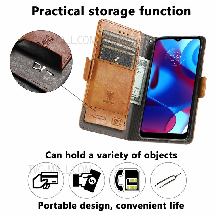 CASENEO 002 Series Impact-resistant Business Style Splicing PU Leather RFID Blocking Wallet Stand Cover Case for Motorola G Pure - Black-4