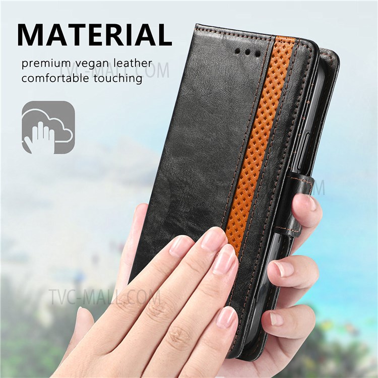 CASENEO 002 Series Impact-resistant Business Style Splicing PU Leather RFID Blocking Wallet Stand Cover Case for Motorola G Pure - Black-7