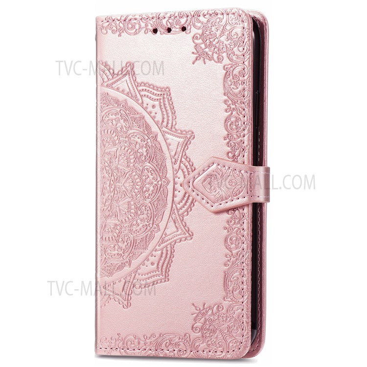 PU Leather Mandala Embossed Design Wallet Flip Case Stand Magnetic Closure Cover with Strap for Motorola G Pure - Rose Gold-6