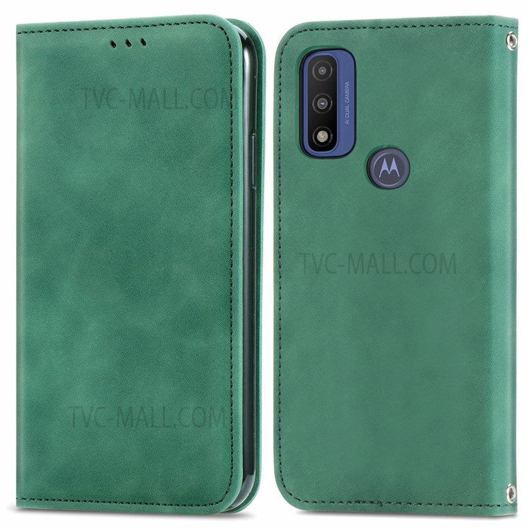 Soft TPU+PU Leather Flip Phone Case Stand Card Slots Folio Auto-absorbed Phone Covering for Motorola G Pure - Green-1