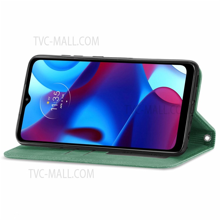 Soft TPU+PU Leather Flip Phone Case Stand Card Slots Folio Auto-absorbed Phone Covering for Motorola G Pure - Green-3