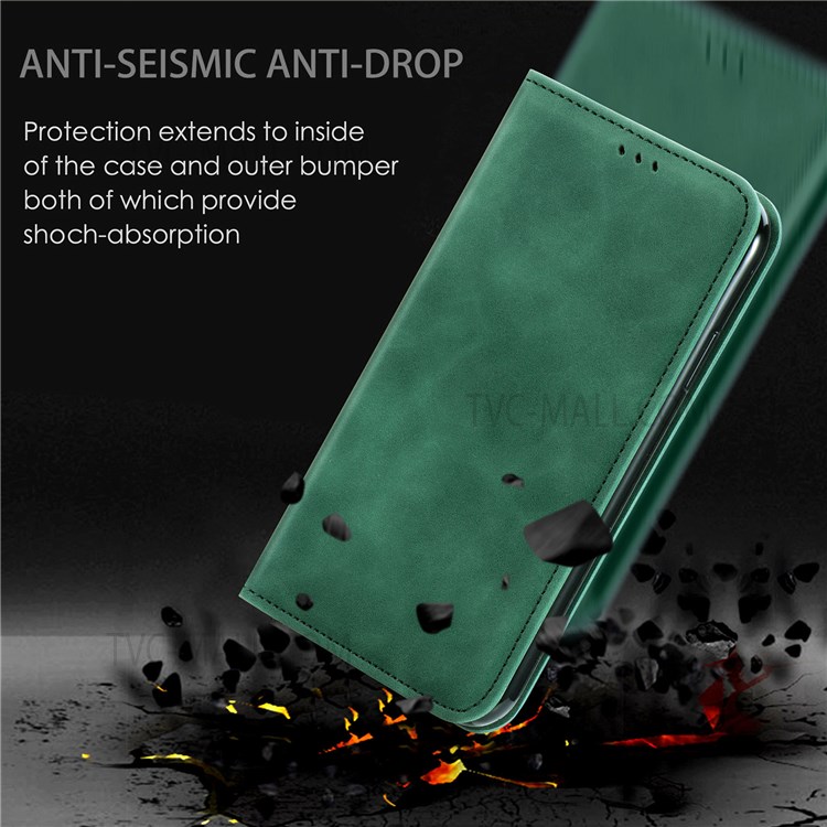 Soft TPU+PU Leather Flip Phone Case Stand Card Slots Folio Auto-absorbed Phone Covering for Motorola G Pure - Green-6