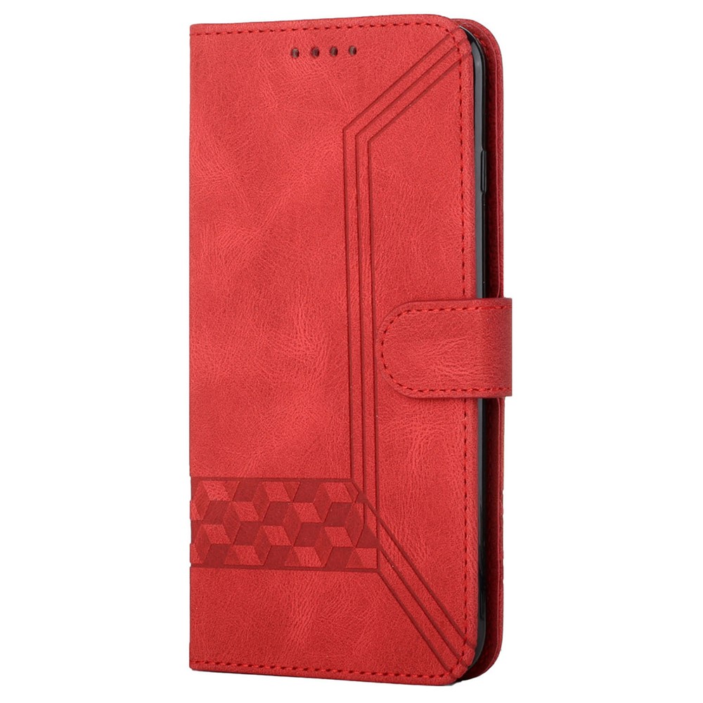 YX0010 Imprinting Rhombus Lines Scratch-resistant PU Leather Stand Case Wallet Protector with Strap for Motorola Moto E20/E30/E40 - Red-2