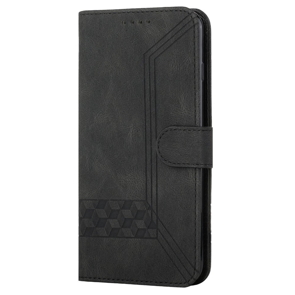 YX0010 Imprinting Rhombus Lines Scratch-resistant PU Leather Stand Case Wallet Protector with Strap for Motorola Moto E20/E30/E40 - Black-2