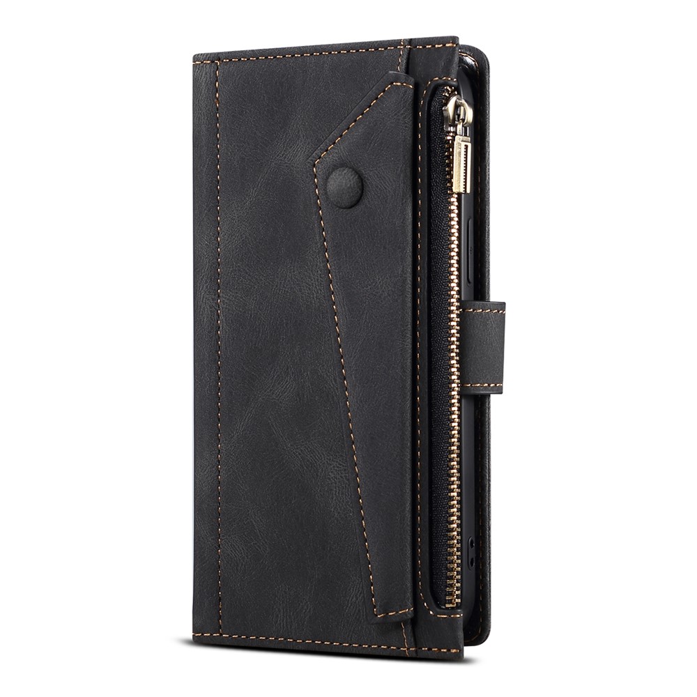 Multi-functional Wallet Design Well-protected Drop-proof Zippered Pocket Phone Cover with Stand for Motorola Moto E20/E30/E40 - Black-2