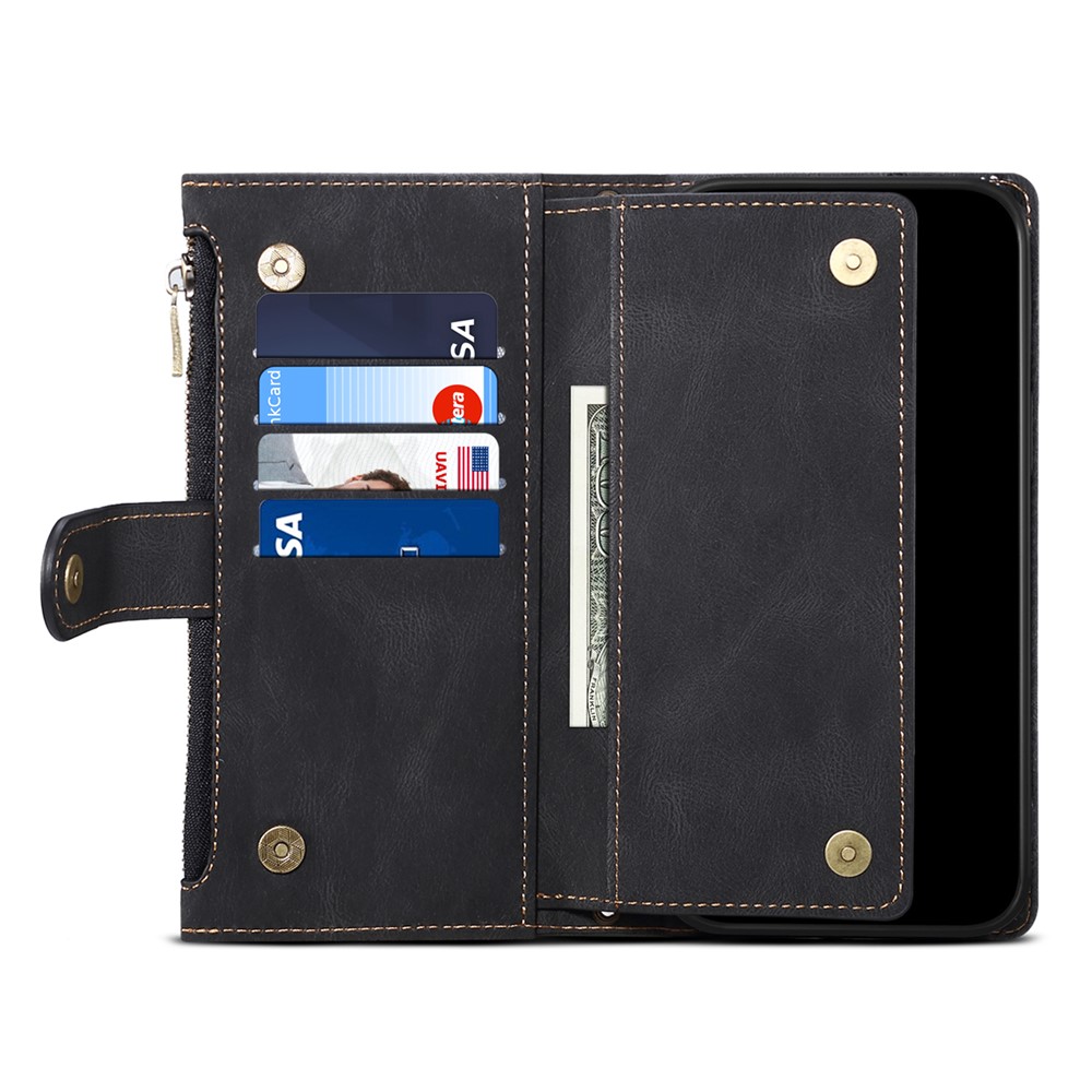 Multi-functional Wallet Design Well-protected Drop-proof Zippered Pocket Phone Cover with Stand for Motorola Moto E20/E30/E40 - Black-4