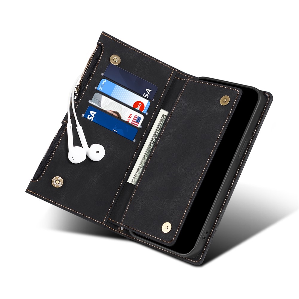 Multi-functional Wallet Design Well-protected Drop-proof Zippered Pocket Phone Cover with Stand for Motorola Moto E20/E30/E40 - Black-8