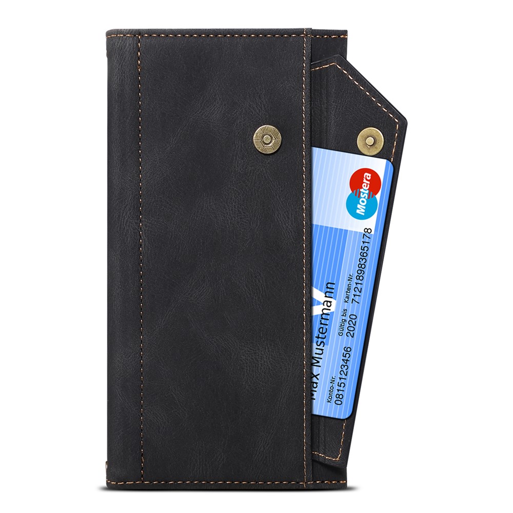 Multi-functional Wallet Design Well-protected Drop-proof Zippered Pocket Phone Cover with Stand for Motorola Moto E20/E30/E40 - Black-9