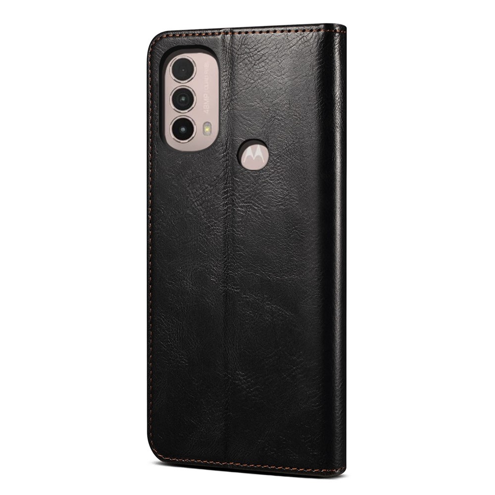 Waxy Workmanship Flip Shockproof Cover Crazy Horse Texture PU Leather Wallet Protective Phone Case with Stand for Motorola Moto E40/E30/E20 - Black-3