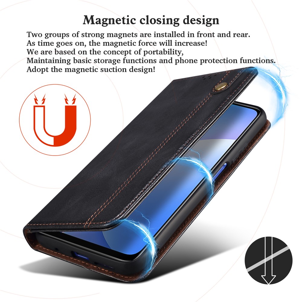 Waxy Workmanship Flip Shockproof Cover Crazy Horse Texture PU Leather Wallet Protective Phone Case with Stand for Motorola Moto E40/E30/E20 - Black-7