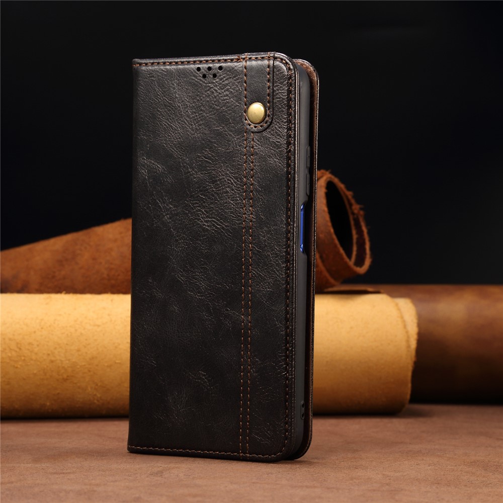 Waxy Workmanship Flip Shockproof Cover Crazy Horse Texture PU Leather Wallet Protective Phone Case with Stand for Motorola Moto E40/E30/E20 - Black-9
