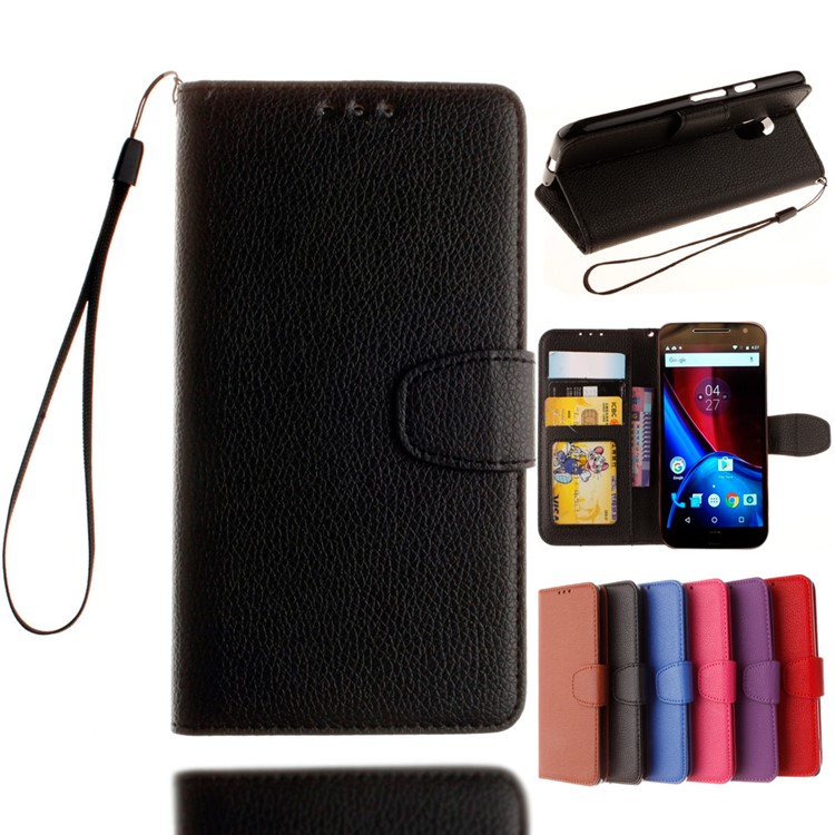 Litchi Skin Leather Wallet Case for Motorola Moto G4 / G4 Plus - Black-1