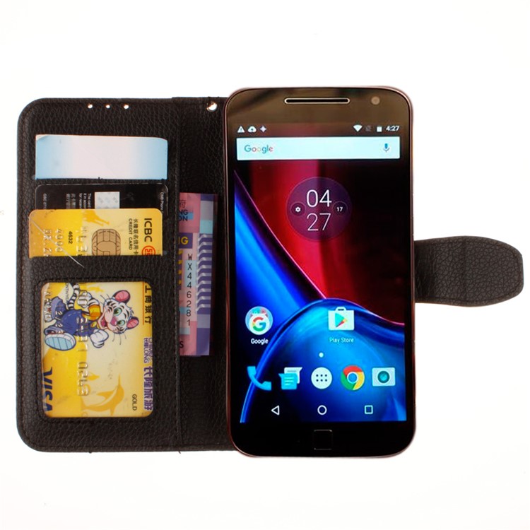 Litchi Skin Leather Wallet Case for Motorola Moto G4 / G4 Plus - Black-8