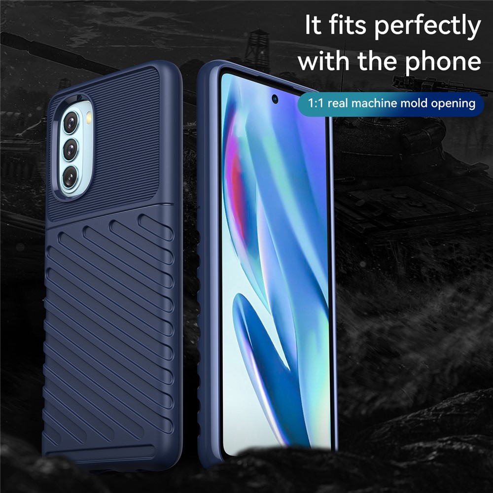 Thunder Series Twill Texture Thickened Flexible TPU Sturdy Protective Phone Case Cover for Motorola Moto G51 - Blue-2