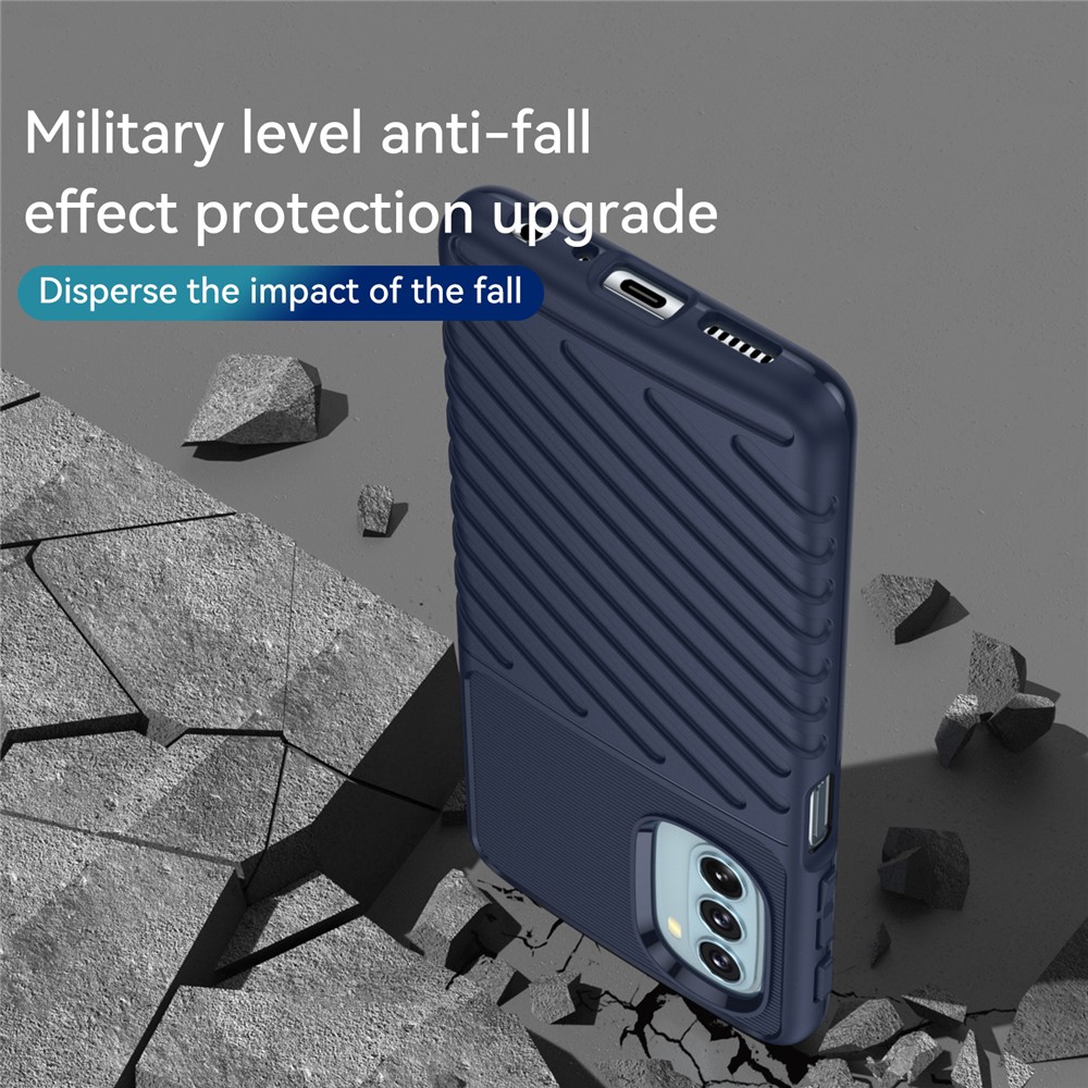 Thunder Series Twill Texture Thickened Flexible TPU Sturdy Protective Phone Case Cover for Motorola Moto G51 - Blue-7