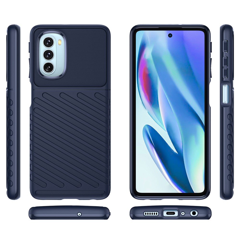 Thunder Series Twill Texture Thickened Flexible TPU Sturdy Protective Phone Case Cover for Motorola Moto G51 - Blue-8