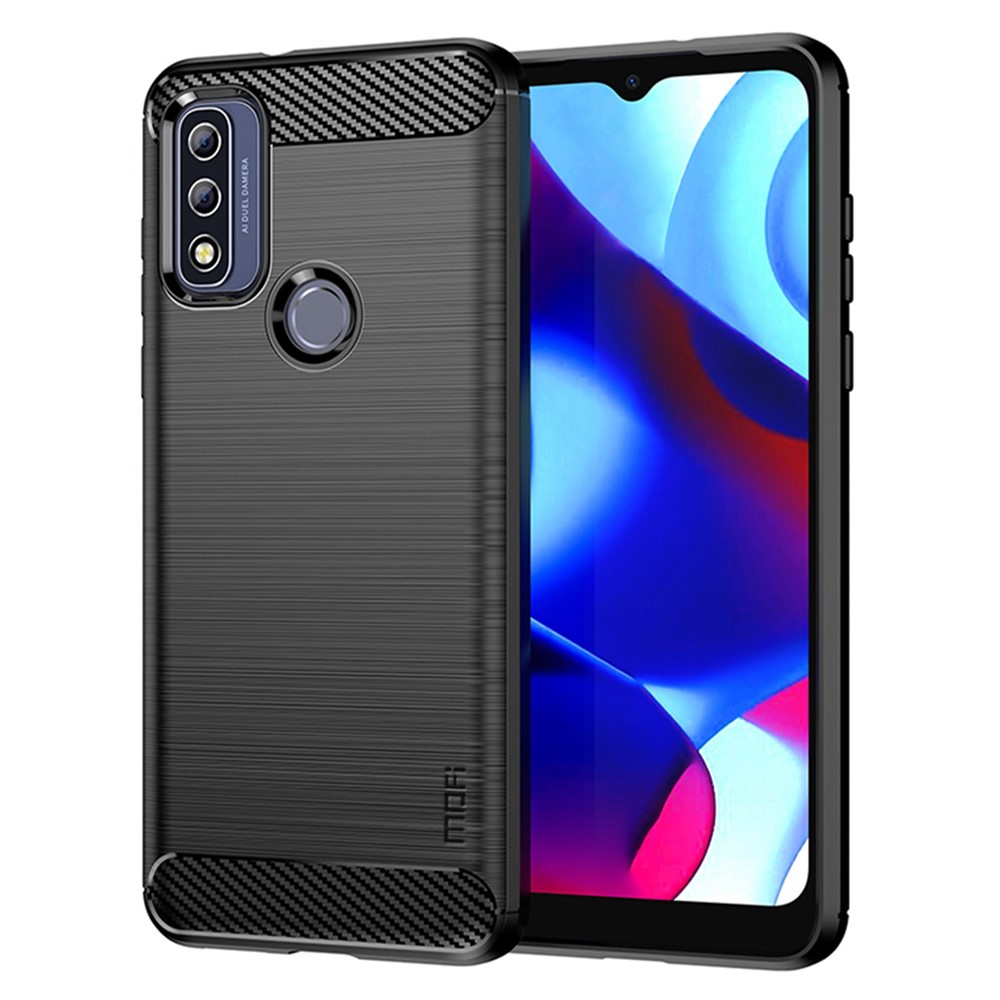 MOFI Anti-fingerprint Brushed Carbon Fiber Design Soft TPU Phone Cover Case for Motorola G Pure - Black-1