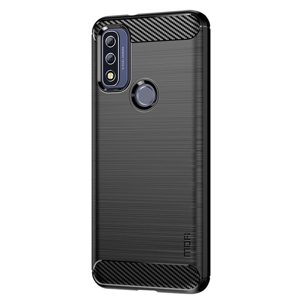 MOFI Anti-fingerprint Brushed Carbon Fiber Design Soft TPU Phone Cover Case for Motorola G Pure - Black-2