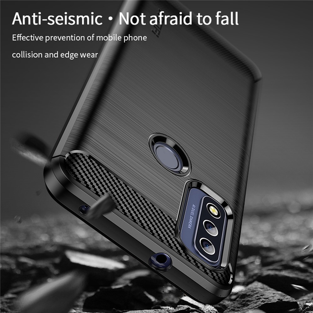 MOFI Anti-fingerprint Brushed Carbon Fiber Design Soft TPU Phone Cover Case for Motorola G Pure - Black-5