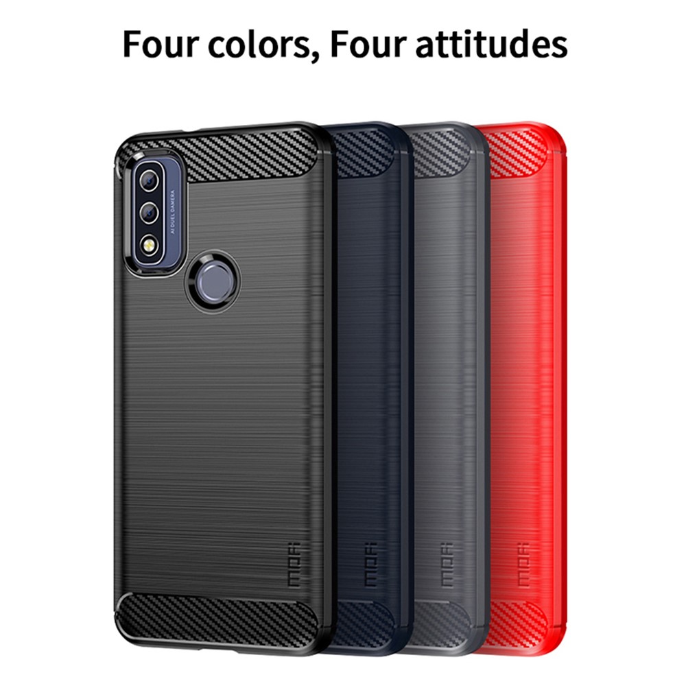 MOFI Anti-fingerprint Brushed Carbon Fiber Design Soft TPU Phone Cover Case for Motorola G Pure - Black-9
