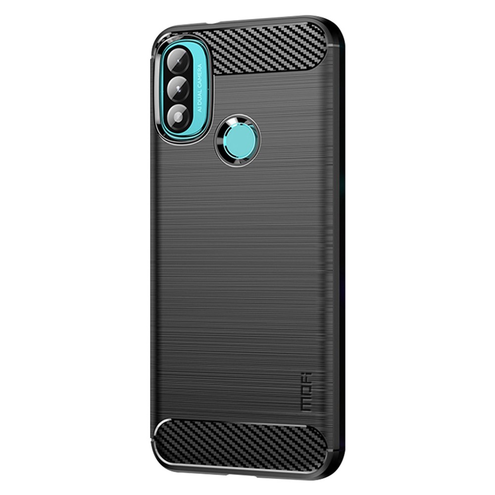 Mofi Gebürstete Kohlefaserdesign Soft TPU Abdeckung Gut Geschütztes Gehäuse Für Motorola Moto E20 / E40 - Schwarz