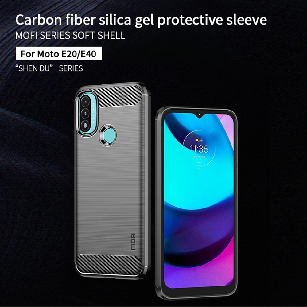 Mofi Gebürstete Kohlefaserdesign Soft TPU Abdeckung Gut Geschütztes Gehäuse Für Motorola Moto E20 / E40 - Schwarz-3