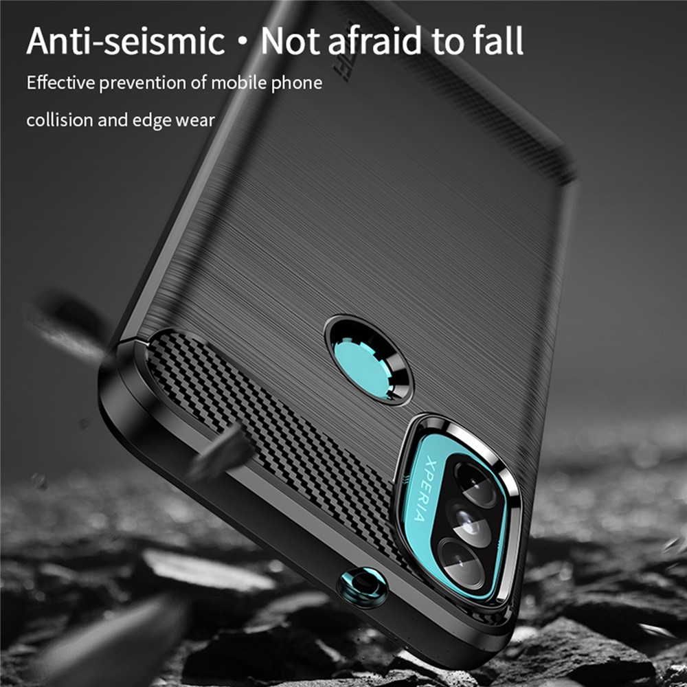 Mofi Gebürstete Kohlefaserdesign Soft TPU Abdeckung Gut Geschütztes Gehäuse Für Motorola Moto E20 / E40 - Schwarz-5