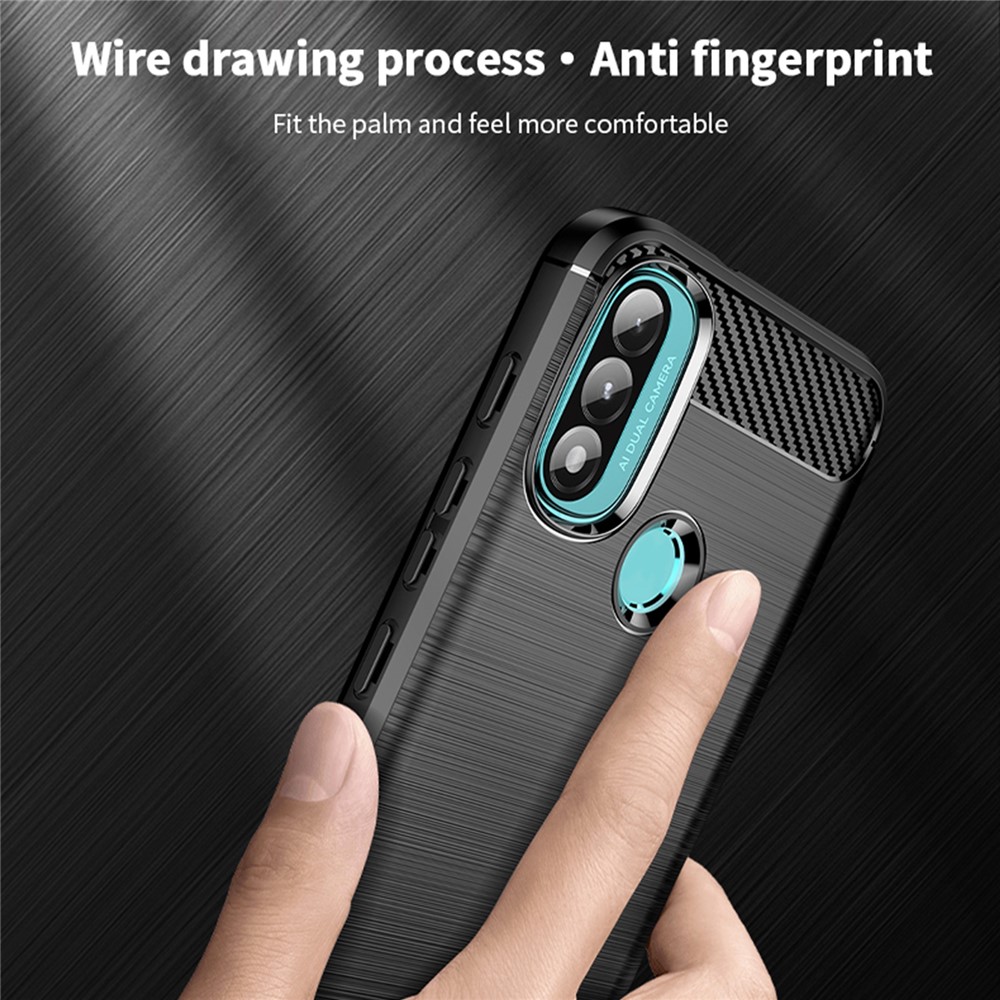 MOFI Brushed Carbon Fiber Design Soft TPU Cover Well-Protected Case for Motorola Moto E20 / E40 - Black-7