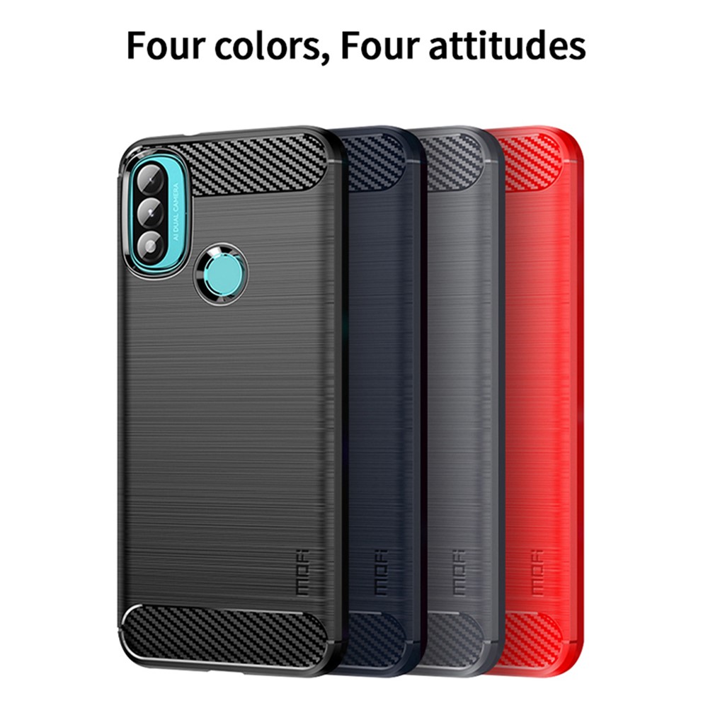 MOFI Brushed Carbon Fiber Design Soft TPU Cover Well-Protected Case for Motorola Moto E20 / E40 - Black-9