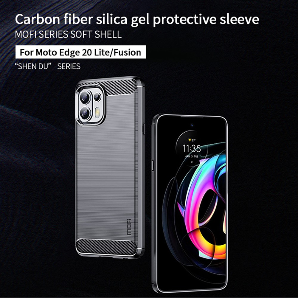 MOFI Soft TPU Cover Brushed Carbon Fiber Design Well-Protected Case for Motorola Edge 20 Lite / Edge 20 Fusion - Black-3