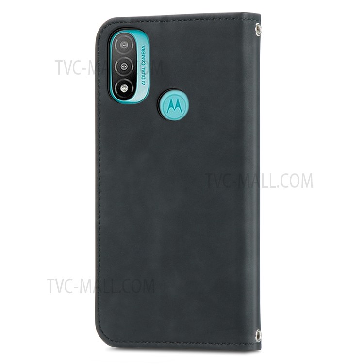 Auto-closing Phone Protection Shell Retro Style Skin-Touch Surface TPU+PU Leather Flip Phone Case with Supporting Stand Card Slots for Motorola Moto E20 - Black-10