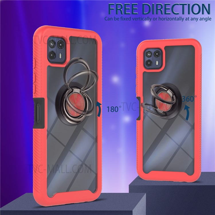 TPU+PC Phone Well-protected Anti-fall Case Shell with Rotating Ring Kickstand for Motorola Moto G50 5G - Red-3