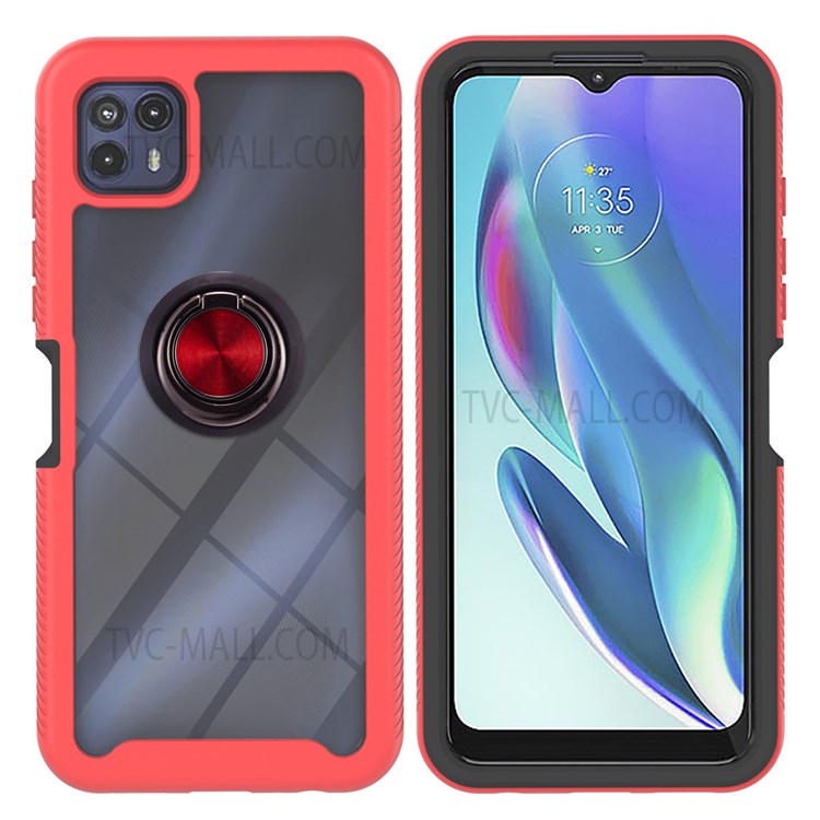TPU+PC Phone Well-protected Anti-fall Case Shell with Rotating Ring Kickstand for Motorola Moto G50 5G - Red-4