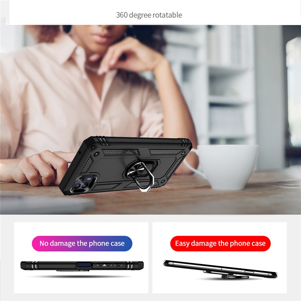 Anti-Drop Hard PC Soft TPU Shockproof Protective Case with Ring Kickstand Work with Magnetic Car Mount for Motorola Moto G50 5G - Black-5