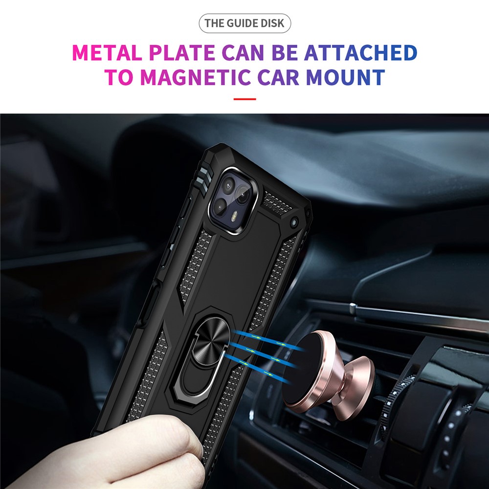 Anti-Drop Hard PC Soft TPU Shockproof Protective Case with Ring Kickstand Work with Magnetic Car Mount for Motorola Moto G50 5G - Black-6